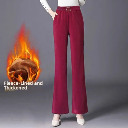 plus Size Flared Pants for Women Autumn Winter Fce Lined Casual High Waist Nine Points ket Pants for Middle-Aged Mothers