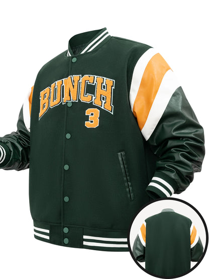 Men's Letterman Jacket Vintage Vasity Baseball Coat Casual Streetwear Outerwear with 'G' Letter Embroidery & Inner Pocket