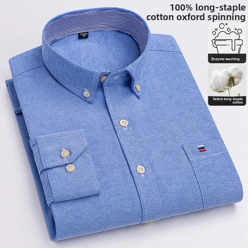 100% cotton men's long-sleeved shirt, casual plaid cotton shirt for young and middle-aged people, large size, authentic shirt
