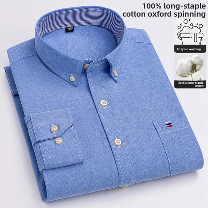 100% cotton men's long-sleeved shirt, casual plaid cotton shirt for young and middle-aged people, large size, authentic shirt