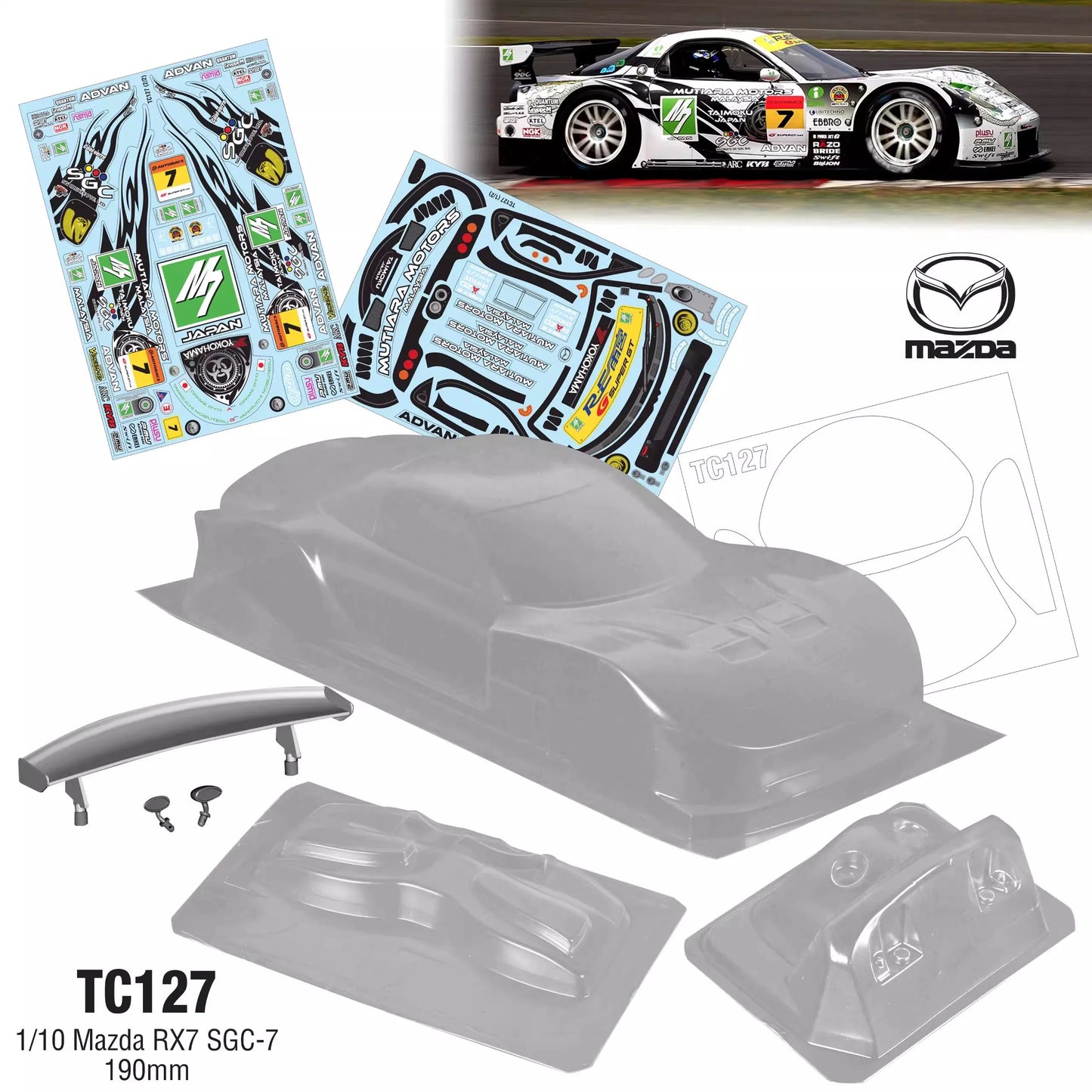 200mm Body Shells 1/10 Mazda RX7 Clear Bodywork W/Light Buckle for ONROAD Racing RC Drift Car 258mm Wheelbase