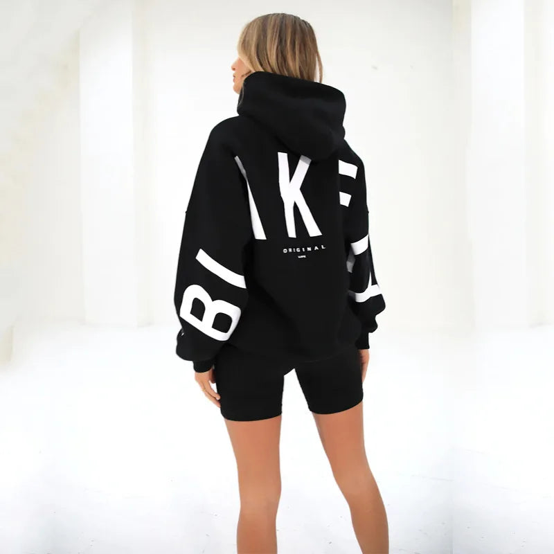 New Women's Thickened Long Sleeve Hoodie Sweatshirt Sweet Style Straight Cut Regular Sleeve Length Autumn Collection Print De...