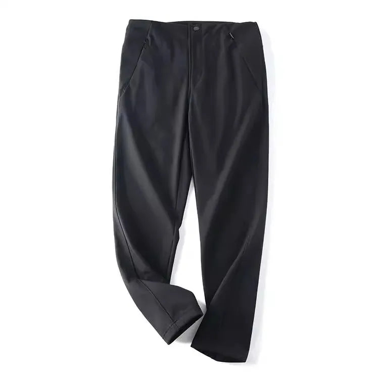 Outdoor Commuting Windproof Waterproof Fleece Lined Elastic Soft  Casual Men's Long Pants Straight Leg Polyester Fiber