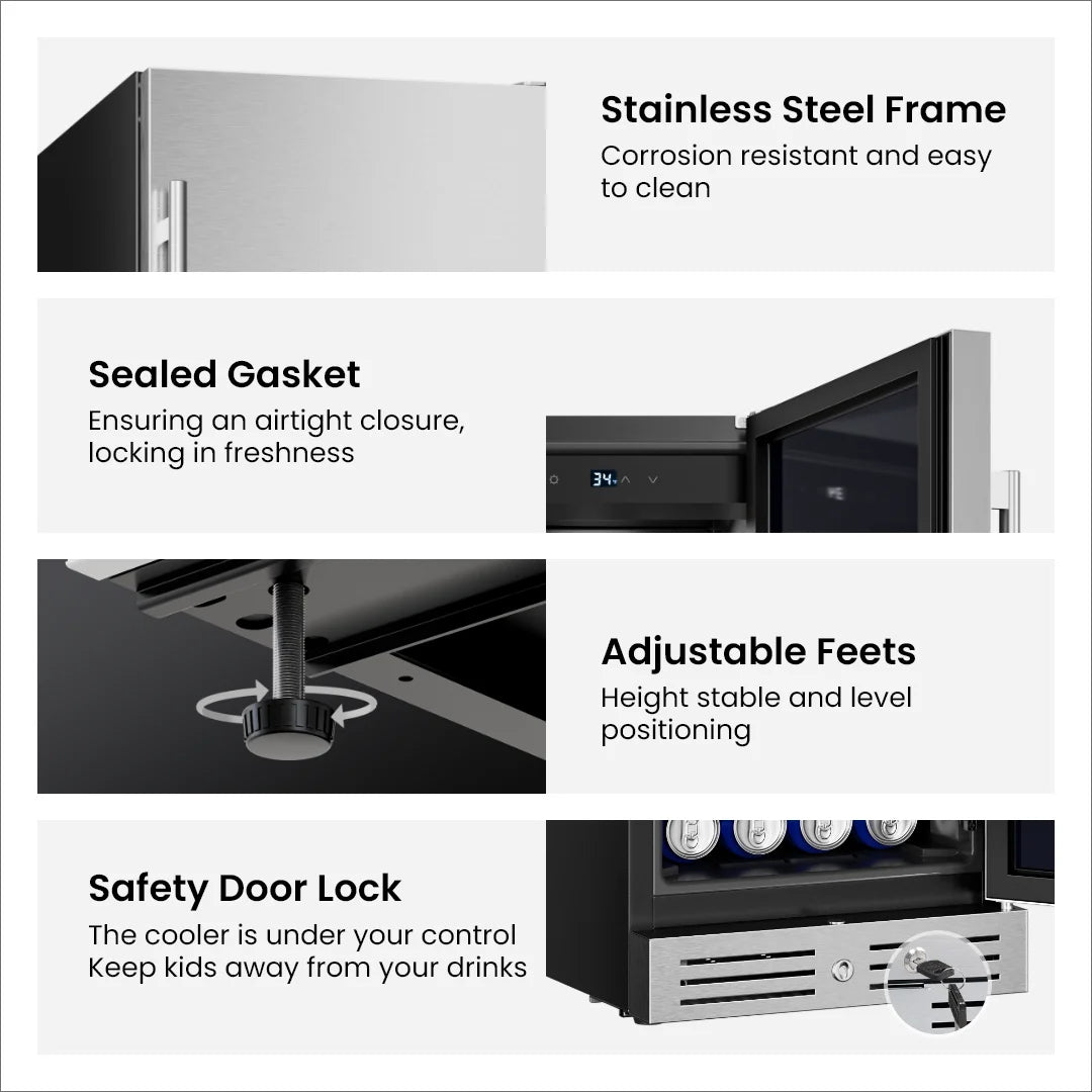 3.0 Cu Ft 80 Can Embedded Beverage Refrigerator Glass Door Mini Fridge Soda Beer Wine Cooler Home Office Bar Adjustable Shelves