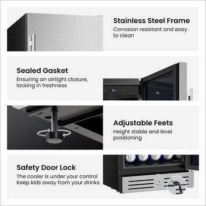 3.0 Cu Ft 80 Can Embedded Beverage Refrigerator Glass Door Mini Fridge Soda Beer Wine Cooler Home Office Bar Adjustable Shelves