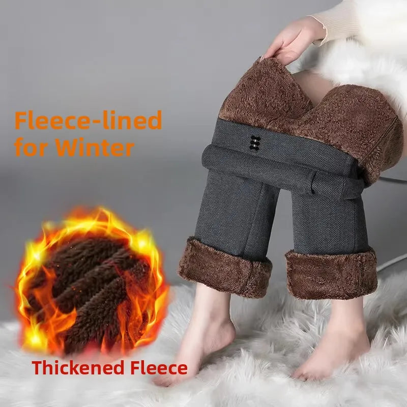 Thickened Fleece Lined Woolen Wide Leg Pants Casual Trousers for Middle Aged And Elderly Autumn Winter New Style Fashionable ...