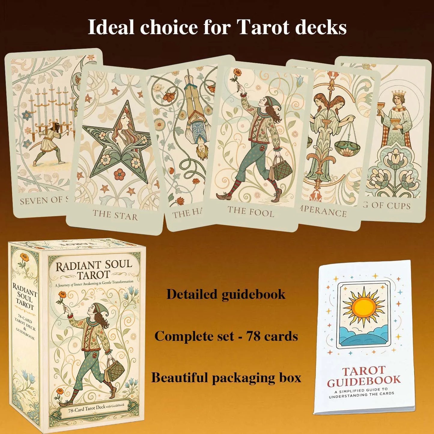 78 Tarot Cards, 13x8 Cm Radiant Soul Tarot Deck, Guide Life Problems Clearly and Calmly, Includes Paper Manual