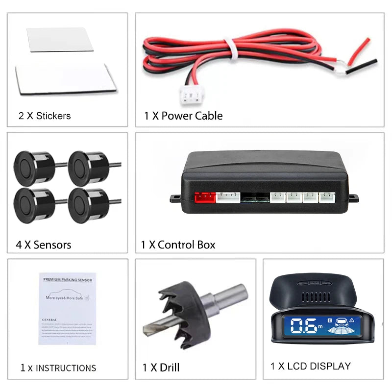 Front Rear Parking Sensor Kit 8 Probe Auto Blind Spot Radar LCD Monitor 12V Parktronic Reverse Backup Assist System
