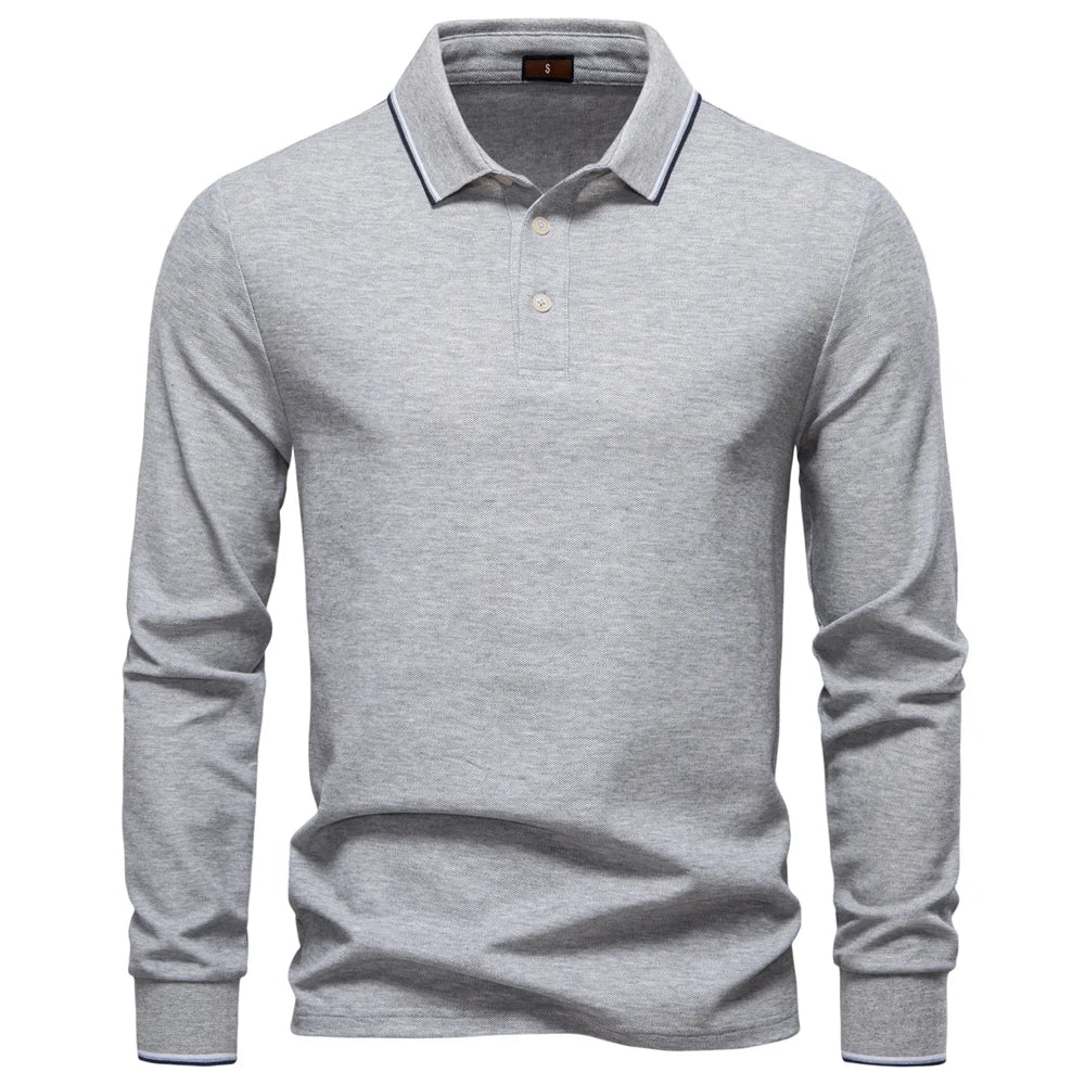 AIOPESON Men's Henley Neck Polo Shirt Cotton Solid Color Long Sleeve Autumn Winter Premium Luxury Mens Top