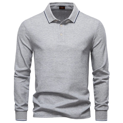 AIOPESON Men's Henley Neck Polo Shirt Cotton Solid Color Long Sleeve Autumn Winter Premium Luxury Mens Top