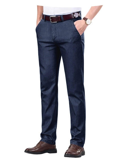 Men's Jeans Straight Leg Denim Pants High Waist Loose Fit Suit Trousers Business Office Formal Casual Men's Dress Pants Summer