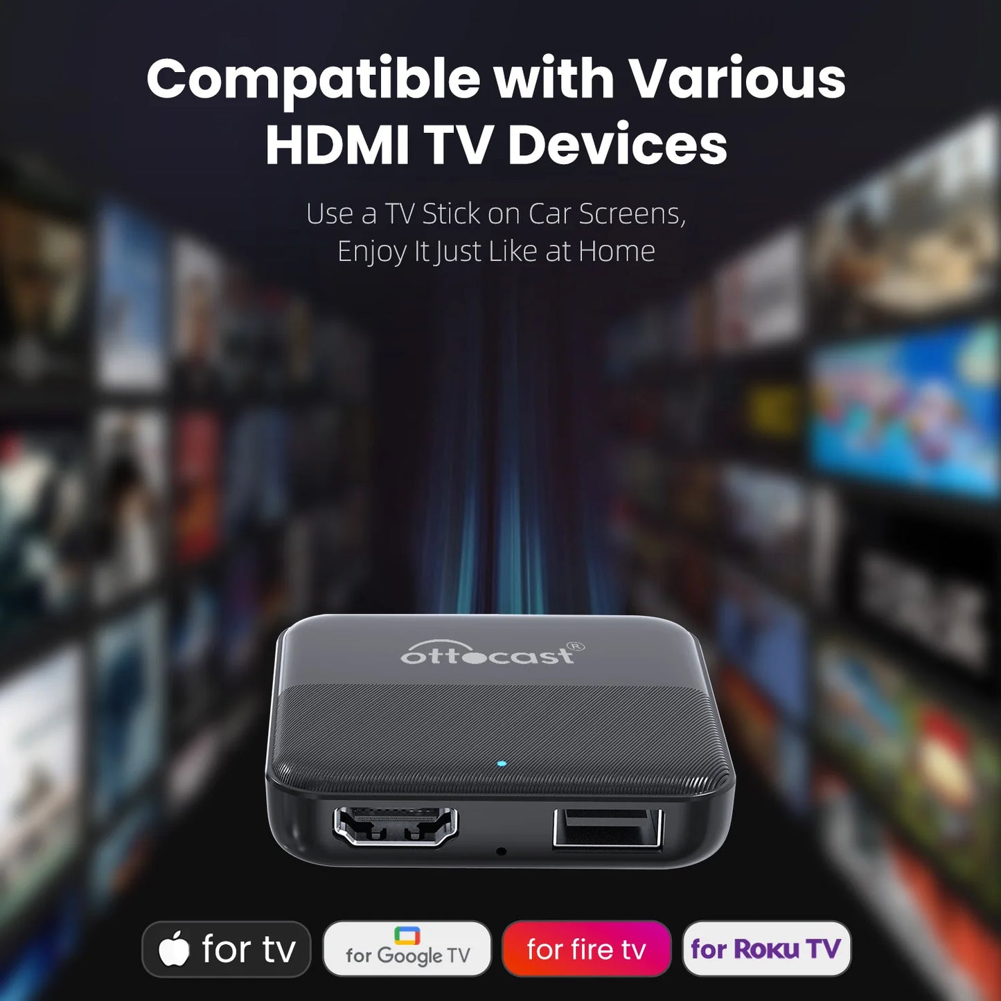 OTTOCAST Car TV Mate Wired to Wireless CarPlay Android Auto  Adapter HDMI Multimedia Video Converter for Fire TV Sticks Game Box