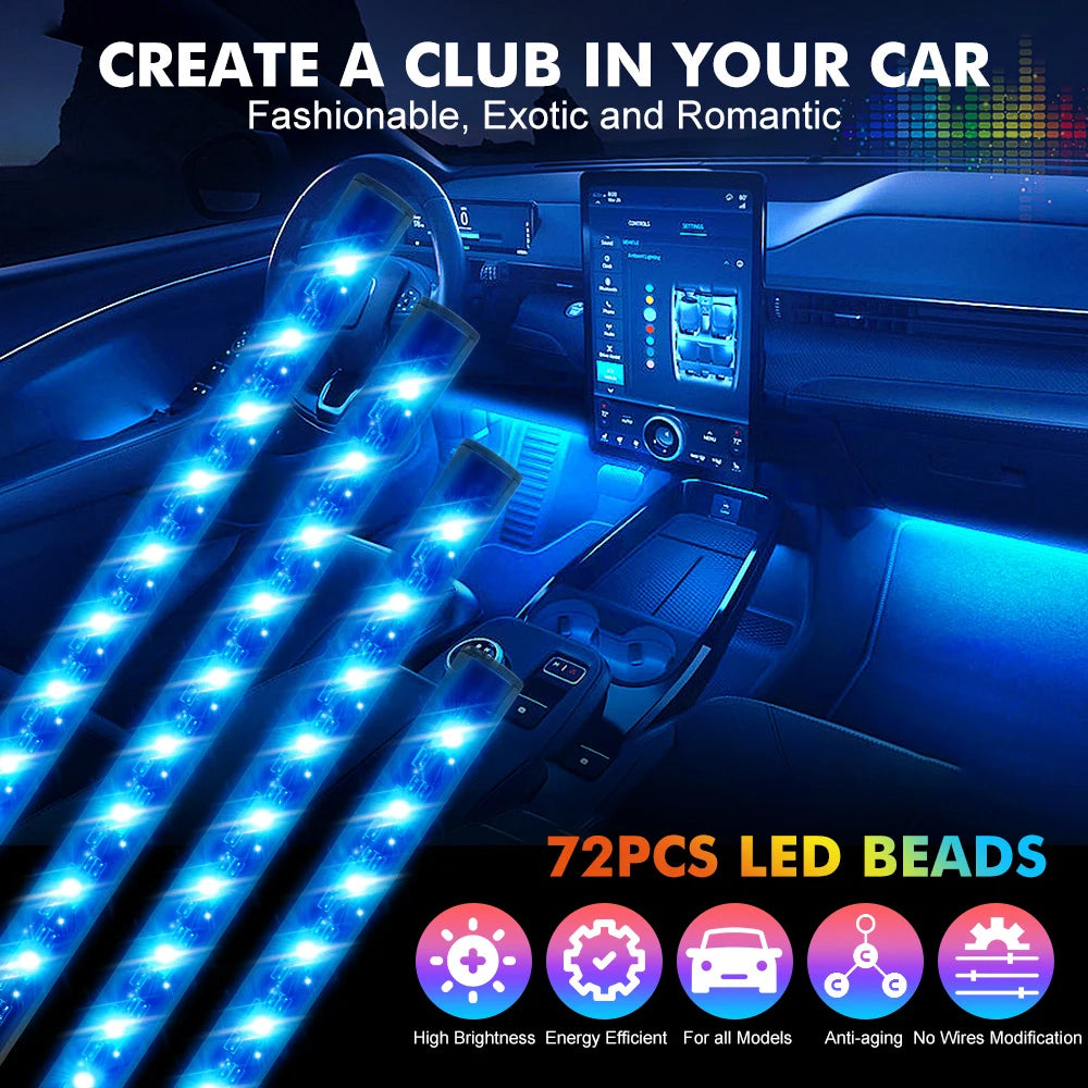 Neon LED Interior Car Light APP Music Remote Control RGB Underglow LED Ambient Light USB/Cigar Plug Auto Atmosphere Lighting 12V
