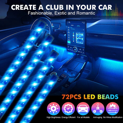 Neon LED Interior Car Light APP Music Remote Control RGB Underglow LED Ambient Light USB/Cigar Plug Auto Atmosphere Lighting 12V