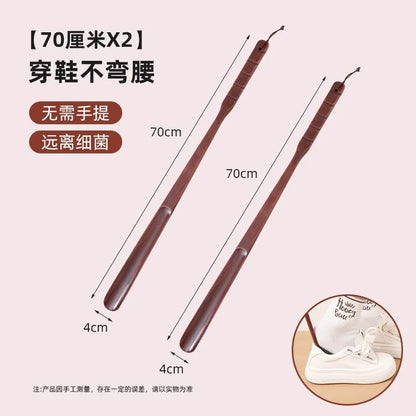Long Handle Wooden Shoe Horn Natural Wood No Bend Waist Shoe Scraper Household Essential for Pregnant Women Shoe Insertion Tool