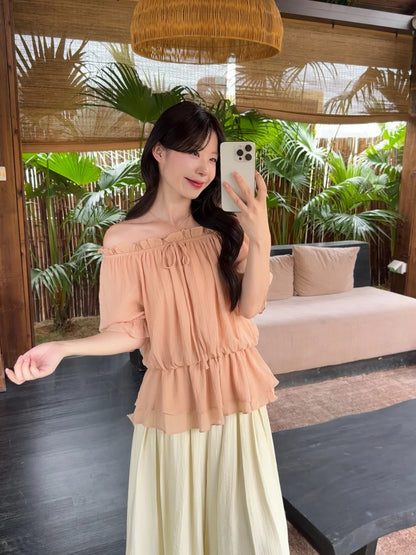 plus Size Women's Sweet Style One Shoulder Chiffon Top Summer Slimming Shirt Casual Loose Fit Short Sleeve Regular Length
