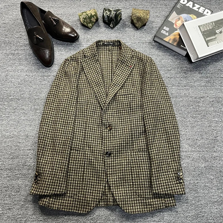 Vintage Unisex Woolen Suit Jacket Simple Casual Plaid Retro Style Warm Windproof Interview Commuting Business Casual Wear