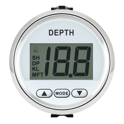 52MM Marine Digital Depth Gauge Indicator Waterproof for Yachts Fishing Boats Pulse Signal White Backlight Depth Transducer
