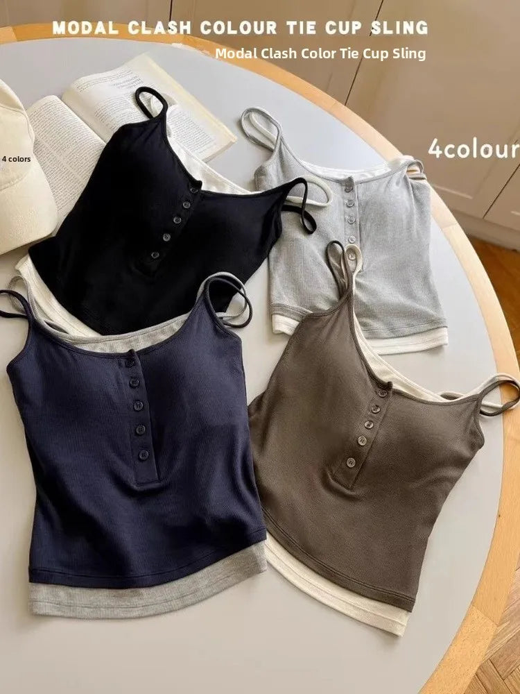 25 Styles Spicy Girl Single Wear Inner Wear Outer Wear Color Block Halter  with Chest Pad Vest Beautiful Back