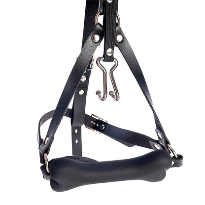 Leather Adjustable Harness with Nose Hook & Dog Bone Silicone Mouth Gag – Adult Sex Toy & Adult Game
