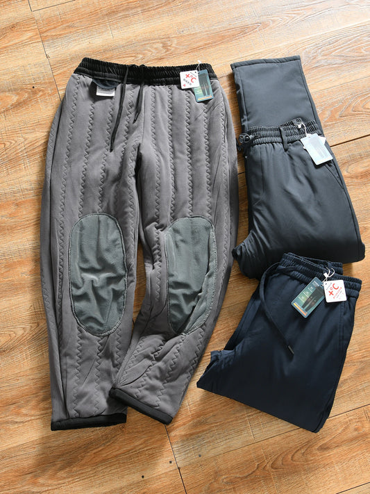 Thickened Fleece Lined Loose Straight Leg Cotton Pants for Men Winter Outdoor Sports Warm Self-Heating Casual Basic  Color