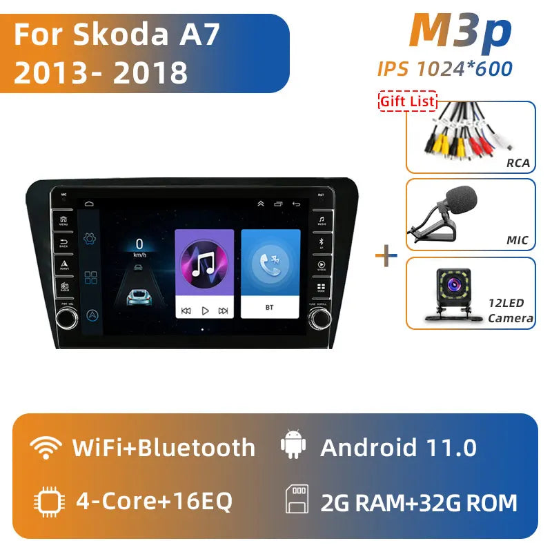 Jundof 2 Din Android 13 Car Radio For Skoda Octavia 3 A7 2013-2018 Multimedia Video Player 4G WiFi Navigation Carplay Head unit