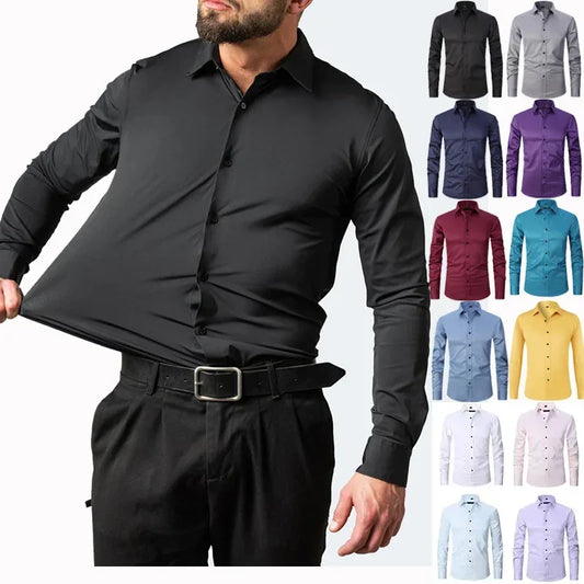 Four sided elastic shirt for men's shirt, multi-color non ironing, wrinkle resistant, simple business dress, casual shirt