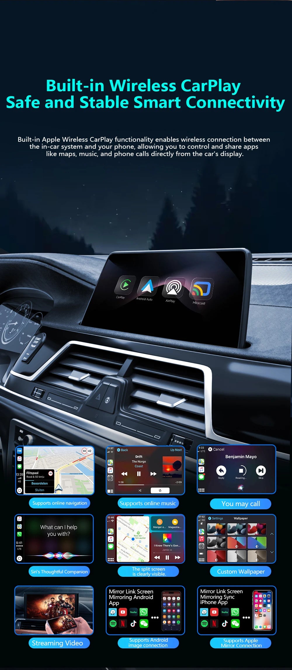 2026 4in1 New Upgrade Carplay Adapter Wireless Android Auto Mirror Link Smart MiNi AI Box USB Plug and Play Auto Connect WiFi