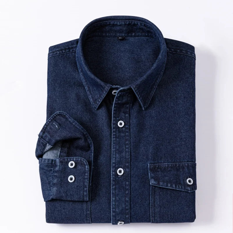 Daily Pure Cotton Double-pocket Denim Shirt Wrinkle-free Men's Casual Sports Top Trendy Comfortable Collared Shirt Men