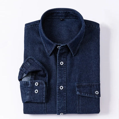Daily Pure Cotton Double-pocket Denim Shirt Wrinkle-free Men's Casual Sports Top Trendy Comfortable Collared Shirt Men