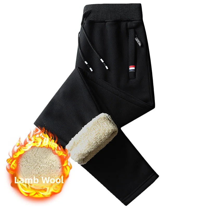 Thickened Fleece Lined Men's Sweatpants Loose Fit Casual Sporty Trousers Autumn Winter Style Youthful Pure Color Long Pants