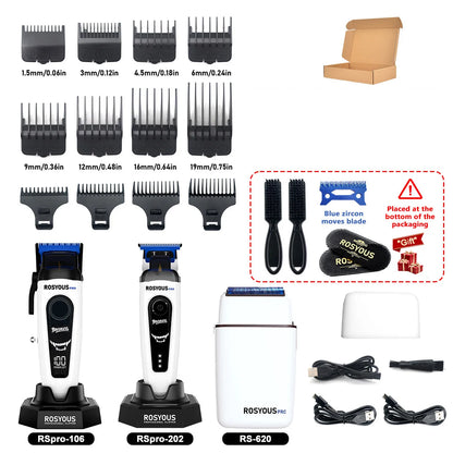 ROSYOUS RSpro-202 Hair Trimmer for Men DLC T-Blade 8000RPM Brushless Motor with Base Charger Professional Hair Cutting Machine