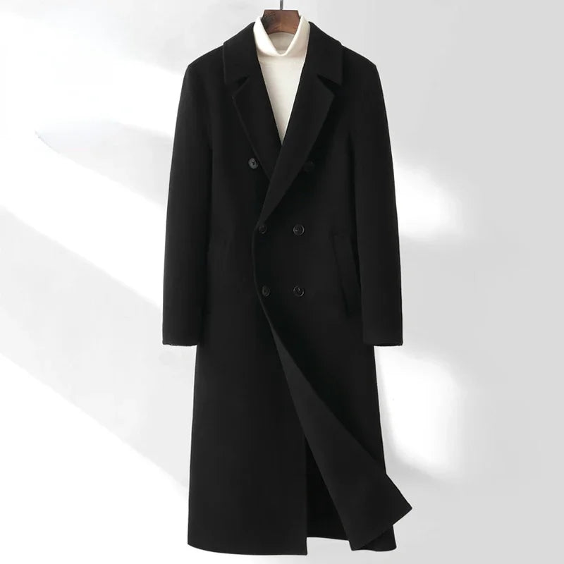 AYUNSUE High-end Double-sided Woolen Coat Men Winter Long Over-the-knee 100% Wool Trench Coat Handsome Woolen Jacket for Men