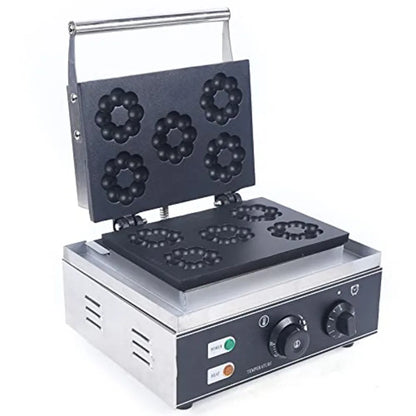 Commercial 1500W 5-Hole Plum Flower Waffle Iron Donut Maker Non-Stick Double-Sided Electric Machine for Breakfast Lunch Snacks