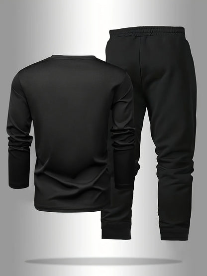 2-piece men's sleepwear set for spring summer autumn winter long sleeved pants letter patterned base shirt home wear set