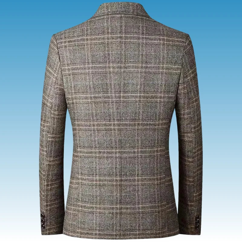 Blazer New Men Fashionable Business Wedding Banquet Casual Hosting Dress Showcases A High-end Middle-aged Checkered Look Blazer
