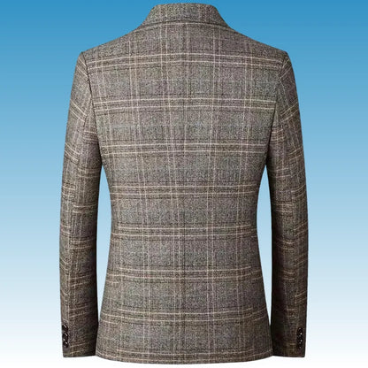 Blazer New Men Fashionable Business Wedding Banquet Casual Hosting Dress Showcases A High-end Middle-aged Checkered Look Blazer