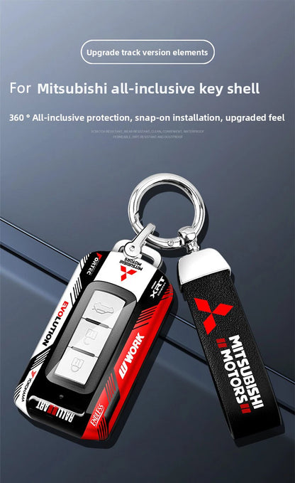 Car ABS Racing Style Key Shell Key Bag Cover Key Rings For Mitsubishi Outlander Eclipse Cross Pajero Lancer Evolution RALLIART