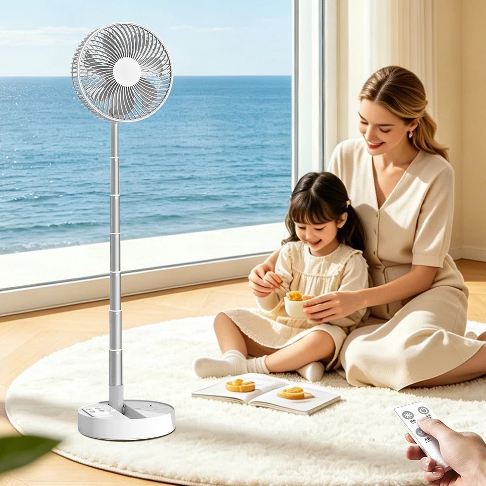 USB Foldable Portable Fan Remote with 8inch 4 Speeds ＆ Timing, Battery Mini Floor Fan for Bedroom Indoor Outdoor Table Fan