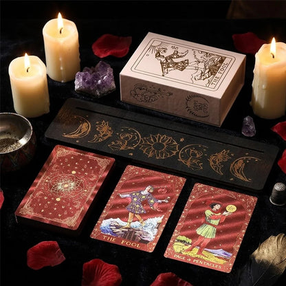 7*12cm Premium Red Gold Foil Tarot Cards PVC Glitter Laser Holographic Divination Deck with Guidebook Luxury Gift Box Board Game