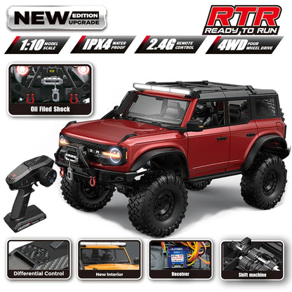 1/10 RC Car 4WD RTR HB R1001 Horse Full Scale with LED 2.4G Electric Remote Control Rock Buggy Off-road Vehicle Toys Boys Gifts