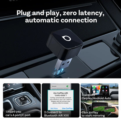 Ottocast Mini Air Wireless CarPlay Android Auto AirPlay Adapter 3 in 1 Plug and Play Wireless Mirroring For Youtube Tiktok IPTV