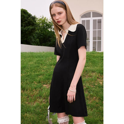 Women Dress Black Elegant Vintage French Style Short Sleeve Cute Casual New Fashion Polo-Neck Office Ladies Mini Dress 2026