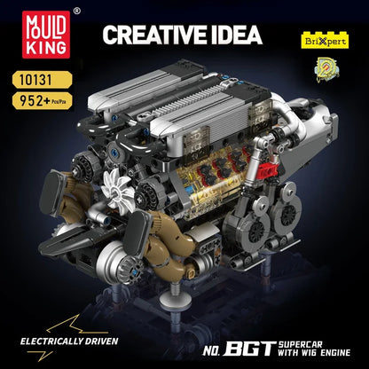 MOULD KING MOC Technik 10131 Technincal W16 Engine for BGT Supercar Building Block Set Assembly Car Brick DIY Toys Kids Boy Gift