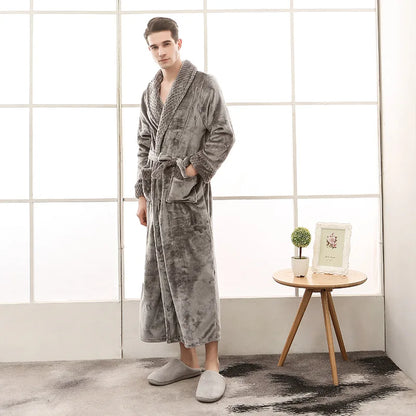 Men's Soft Plush Warm Winter Bath & Sleep Loungewear Stylish Cozy Couple's Matching Long Length Mink Fleece Patchwork Robe