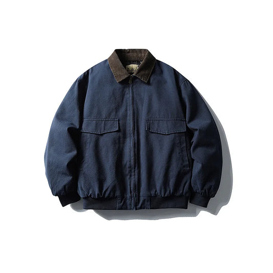 AMEKAJI Retro Japanese Men's Cotton Jaet Thiened Warm Casual Loose Collar Workwear Outerwear Trendy Winter Coat