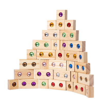 Kids Wooden DIY Blocks Sparkling Acrylic Toy Montessori Rainbow Gem Stacking Blocks Colorful Educational Wooden Creative Toys