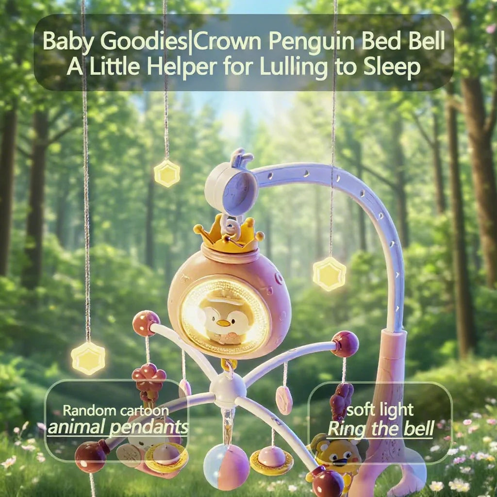 Penguin crib ornament with interactive music and lights – promotes children's brain development, multi-functional rotating toy