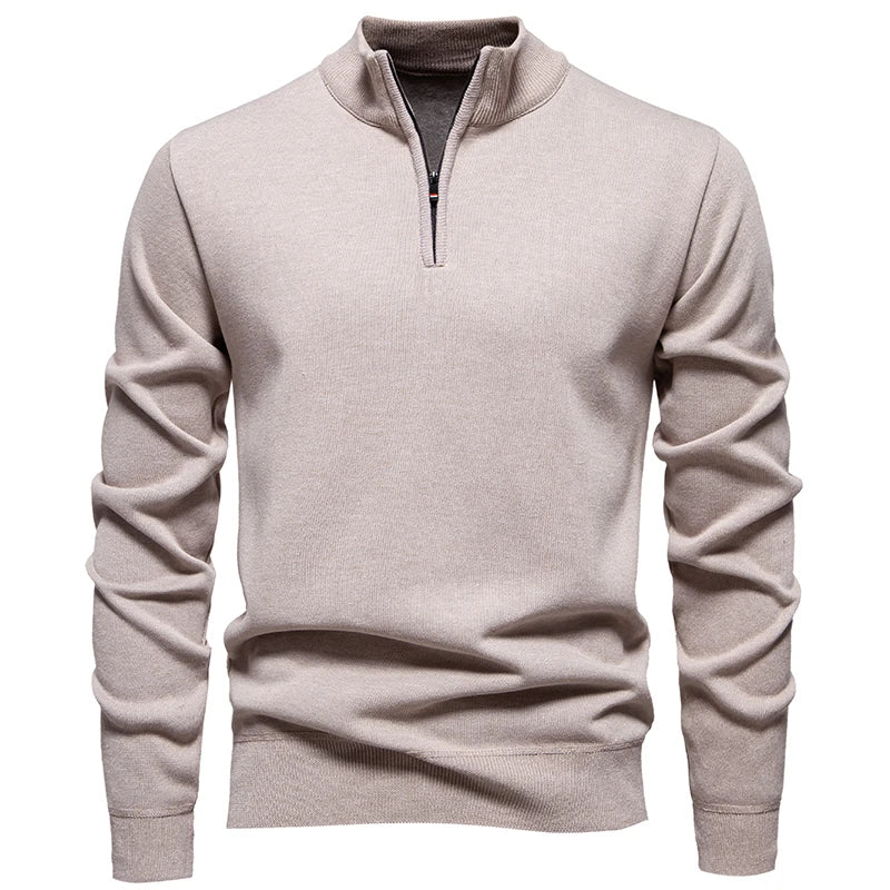 Men's Fall Winter Half-Zip Stand Collar Fleece Pullover Sweater, Casual Youth Trend Plain Knit Top, Comfortable Versatile Clothi