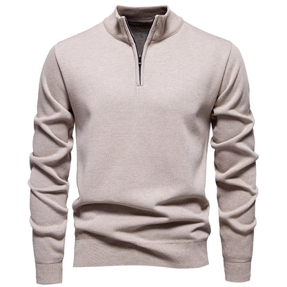 Men's Fall Winter Half-Zip Stand Collar Fleece Pullover Sweater, Casual Youth Trend Plain Knit Top, Comfortable Versatile Clothi